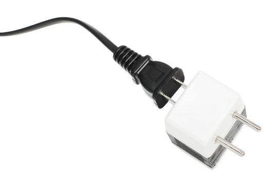 American type power cable plugged in white voltage converter