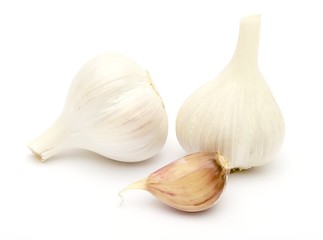 Open fresh garlic isolated on white