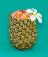Tropical fruit salad in pineapple