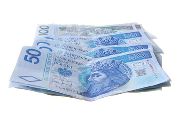 Polish banknotes isolated on white background