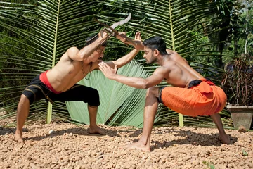Abwaschbare Fototapete Kampfkunst Kalarippayat, indian ancient martial art of Kerala