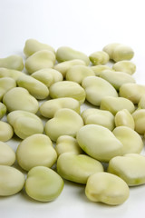 organic broad beans and a white background