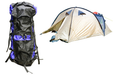 tent and tourist rucksack