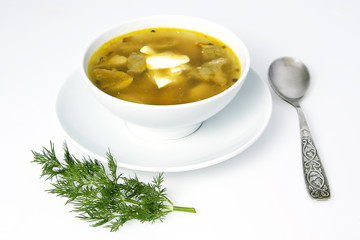 Soup in a white plate