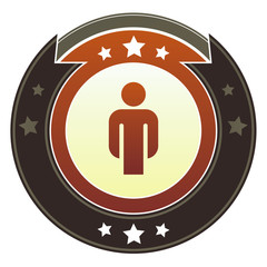 Male icon on round red and brown imperial vector button