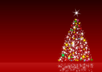 red christmas decoration with colorful christmas tree