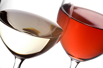 red and white wine close