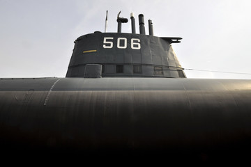 an old submarine on display at the museum
