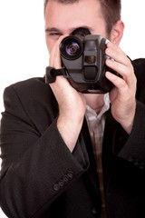 Cameraman, isolated on white background
