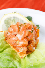 corn tortilla chips and salmon.