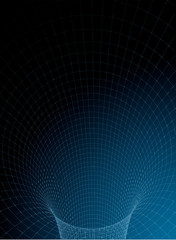 Futuristic vector composition, 3d wire tunnel, black and blue