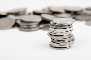 Heap of coins isolated