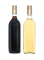 Two wine bottles isolated on white background