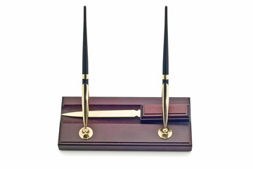 Two pens for signing contracts and knife