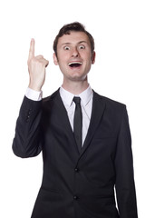 businessman in a black suit has an idea