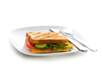 Toasted bread with filling isolated on the white