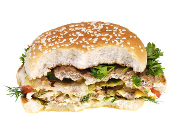 Cheeseburger isolated on white background.