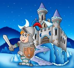 Château et chevalier dans le paysage d& 39 hiver