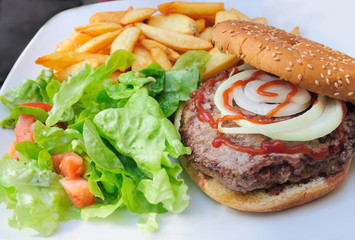American cheese burger with fresh salad