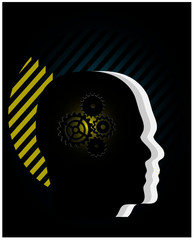 Gear symbol in the head of a thinking people silhouettes