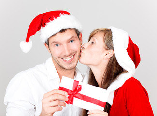 christmas couple portrait with gifts and presents