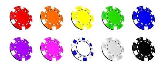 10 Bunte Pokerchips 3D