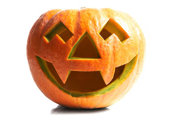 Creepy carved pumpkin face, with a smile