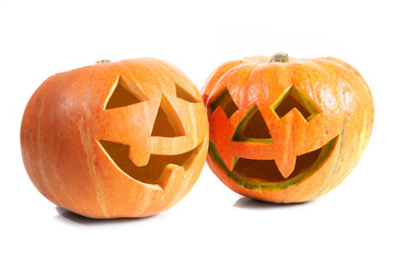 Creepy carved pumpkin face, with a smile