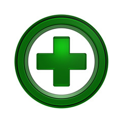 Obraz premium Green cross in the circle isolated on white