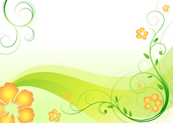 green fresh background with flowers