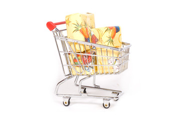 shopping car filled with presents for dutch holiday called sinte