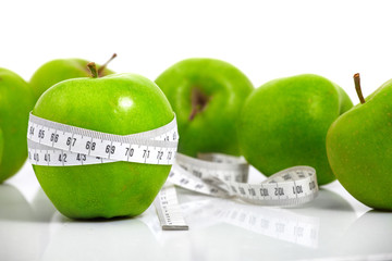 Green apples measured  the meter, sports apples