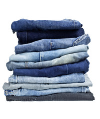 Stack of jeans isolated on white background