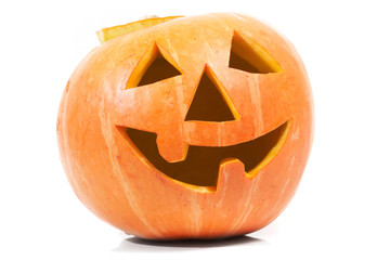 Creepy carved pumpkin face, with a smile