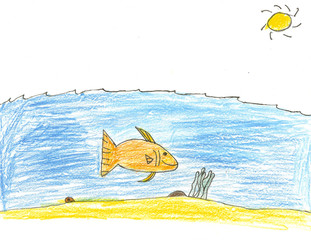 Large Fish Under the Sea Drawing