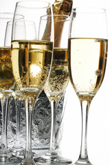 Champagne flutes and ice bucket