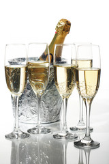 Champagne flutes and ice bucket