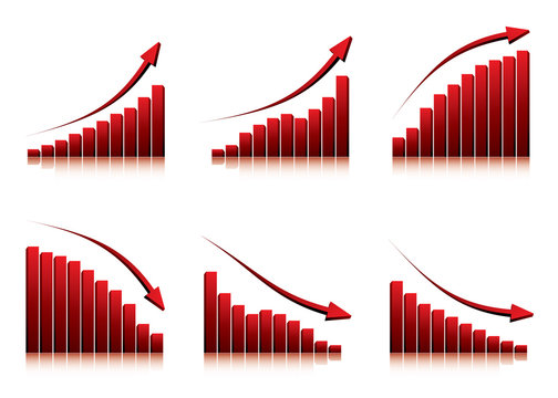 3d Graphs Showing Rise And Fall In Profits Or Earnings