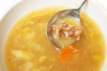 Closeup of chicken soup