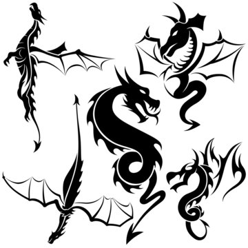 Tattoo Dragons 04 - black tribal illustration