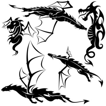 Tattoo Dragons 04 - black tribal illustration