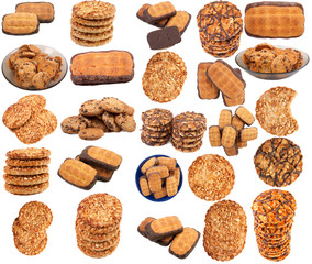 Collection Chocolate Chip Cookies with a nut crumb. Isolated ove