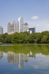 Fototapeta na wymiar Atlanta Towers Reflected in Blue Lake