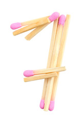 Digit 7 made of matches isolated on white with clipping path