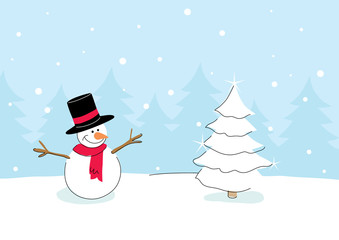 snowman with christmas tree