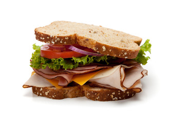 A turkey sandwich on whole-grain bread