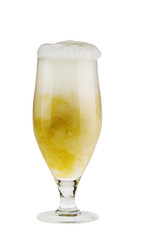 Alcohol light beer glass with froth isolated over white