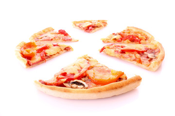 Tasty sliced pizza isolated on white