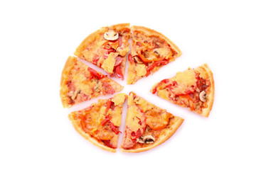 Tasty sliced pizza isolated on white