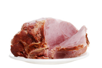 Isolated Sliced pork picnic shoulder ham